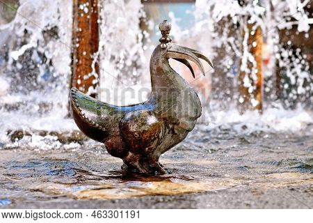 Neustadt An Der Weinstrasse, Germany - August 2022: Sculpture At 'elwedritsche Brunnen' Fountain. El