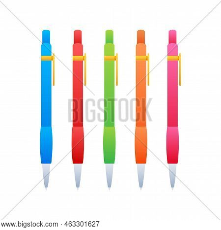 Pen Collection Icon, Stationery Set. Vector Stock Illustration.