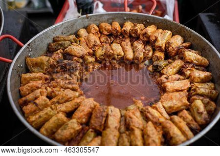 Shallow Depth Of Field (selective Focus) Details With A Big Pot Of Sarmale, Romanian Traditional Cab