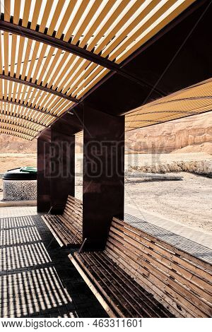 Gazebo, Observation Deck On The Judean Desert On A Bright Sunny Day