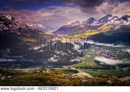 Celerina And Engadine Lakes, St Moritz, Silvaplana And Maloja From Above Muottas Muragl, Switzerland