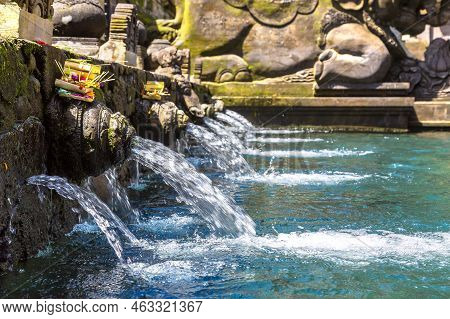 Pool Holy Water In Pura Tirta Empul Temple On Bali, Indonesia