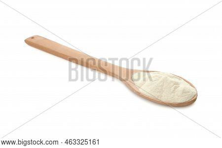 Wooden Spoon Of Agar-agar Powder Isolated On White