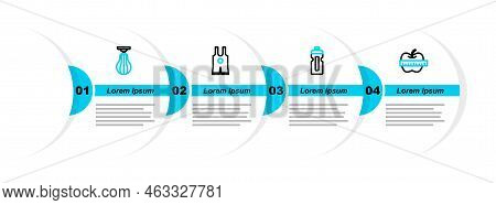 Set Line Apple And Measuring Tape, Fitness Shaker, Wrestling Singlet And Punching Bag Icon. Vector