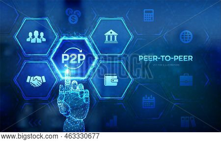 Peer To Peer. P2p Payment And Online Model For Support Or Transfer Money. Peer-to-peer Technology Co