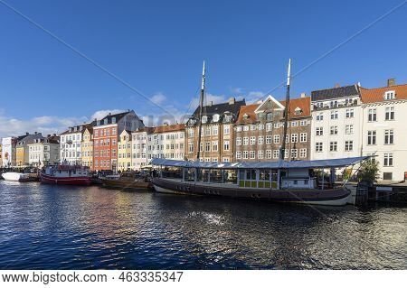 Copenhagen, Denmark. October 2022.  The Colorful Houses Of The 17th And 18th Centuries On The Nyhavn