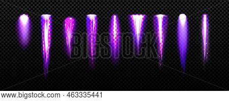 Jetpack Light, Purple Fire Flames Of Space Rocket, Shuttle Launch. Comet Or Meteor Trails Isolated O
