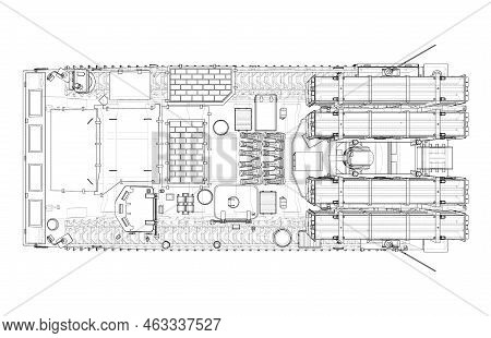 Military Track Missle System. Vector Rendering Of 3d. Wire-frame Style. The Layers Of Visible And In