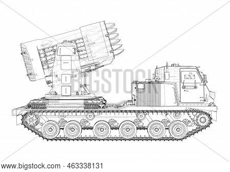 Military Track Missle System. Vector Rendering Of 3d. Wire-frame Style. The Layers Of Visible And In