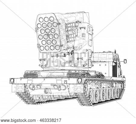Military Track Missle System. Vector Rendering Of 3d. Wire-frame Style. The Layers Of Visible And In