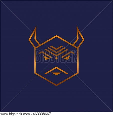 Ravan Face Illustration With Golden Look. Hexagon Ravan Face Icon.