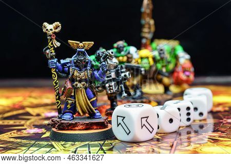 Figures Of Role-playing Board Games, Dice And Board To Play In Between Several Players.