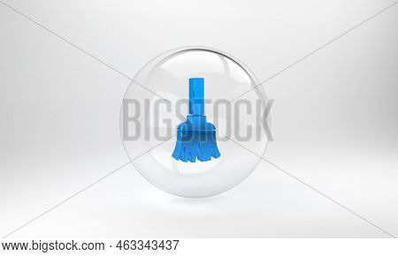 Blue Feather Broom For Cleaning Icon Isolated On Grey Background. Feather Duster. Glass Circle Butto