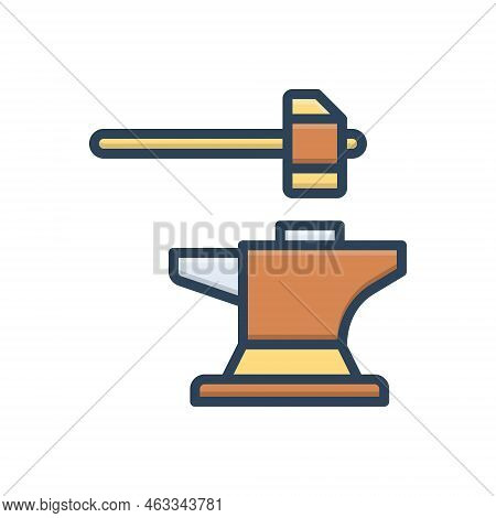 Color Illustration Icon For Forge Anvil Stithy Manufacture Hammer Produce Metal Tough Iron