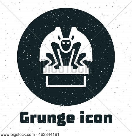Grunge Gargoyle On Pedestal Icon Isolated On White Background. Monochrome Vintage Drawing. Vector.