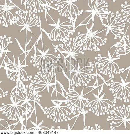 Seamless Pattern With Sprigs Of Dried Flowers. Seamless Borders, Ribbons. Spring Flowers. Design For