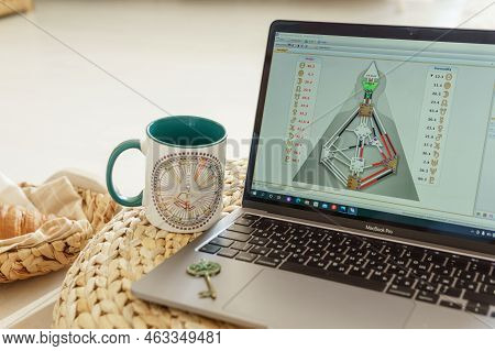 Tver, Russia-august 7, 2022. Laptop Is Studying Human Design. The Concept Of Studying Esoteric Scien