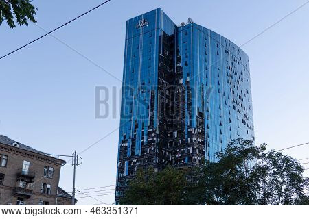 Kyiv, Ukraine - 10.10.2022. Russia's Military Aggression Against Ukraine. Business Center 101 Tower 