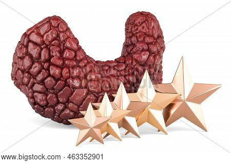 Thyroid Gland With Five Golden Stars. 3d Rendering Isolated On White Background