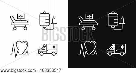 Emergency Procedures Pixel Perfect Linear Icons Set For Dark, Light Mode. Intensive Care. Cardiac Re