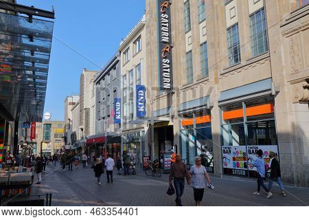 Bochum, Germany - September 17, 2020: People Visit Downtown Bochum, Germany. Bochum Is The 16th Larg
