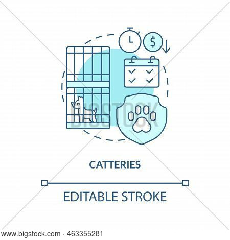 Catteries Turquoise Concept Icon. Pet Care Services. Animal Grooming House. Kennels Abstract Idea Th