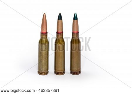 Service Cartridges For Assault Rifle Different Purposes On A White Background Close-up