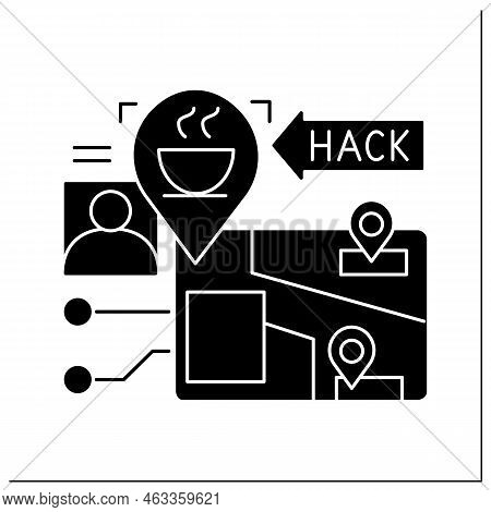 Hacker Attack Glyph Icon. Waterhole Attack. Concept Of Personal Data Safety In Public Places And Vir