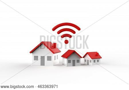 Wifi And House Icon Isolated On White Background. 3d Rendering.