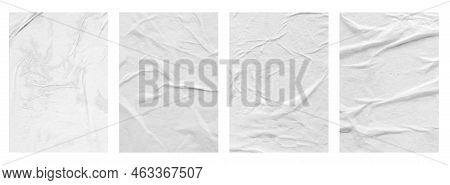 Blank White Crumpled And Creased Paper Poster Texture Set Isolated On White Background