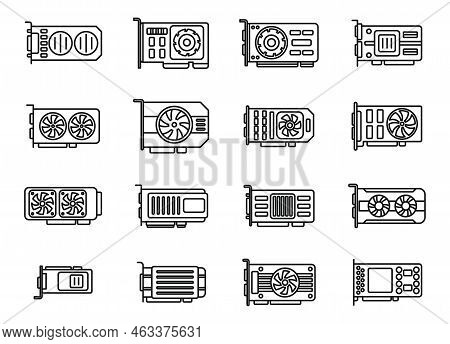Gpu Graphic Card Icons Set Outline Vector. Hard Ware. Board Capacitor