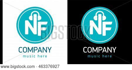Logo Emblem Monogram Nf In Circle. With Headphones,