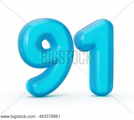 Blue Jelly Digit 91 Ninety One Isolated On White Background Jelly Colorful Alphabets Numbers For Kid