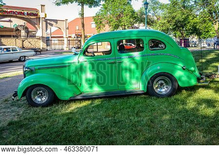 Falcon Heights, Mn - June 19, 2022: High Perspective Side View Of A 1938 Plymouth P6 Deluxe Touring 