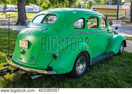 Falcon Heights, Mn - June 19, 2022: High Perspective Rear Corner View Of A 1938 Plymouth P6 Deluxe T