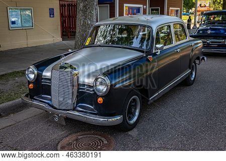 Falcon Heights, Mn - June 19, 2022: High Perspective Front Corner View Of A 1958 Mercedes-benz 180d 