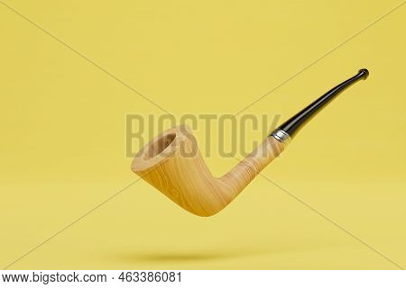 Tobacco Smoking Pipe On A Yellow Background. 3d Render.