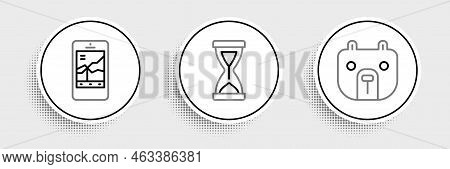Set Line Bear Market, Mobile Stock Trading And Old Hourglass Icon. Vector