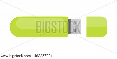 Usb Flash Drive Portable Minimalism Green Flat. Blank Icon Template Mockup Small Device Accessory Pc