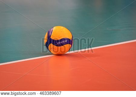 Istanbul, Turkey - May 03, 2022: Mikasa V200w Volleyball Ball On Court