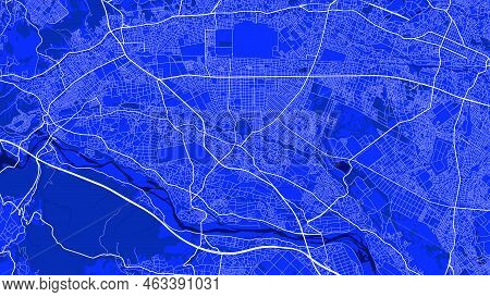Detailed Map Poster Of Sagamihara City Administrative Area. Blue Skyline Panorama. Decorative Graphi