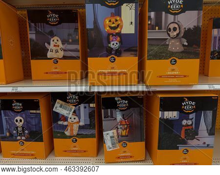 New Hope, Minnesota - October 7, 2022: Hyde And Eek Brand Light Up Halloween Themed Yard Decorations
