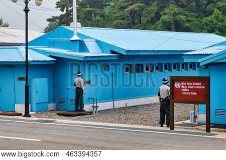 Panmunjom, South Korea - June 16 2010 : The Highly Militarized Border Between The Two Koreas And Pan