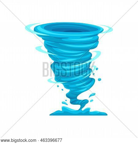 Cartoon Tornado, Storm, Cyclone Vector Isolated Twisted Vortex. Blue Typhoon Funnel, Stormy Phenomen