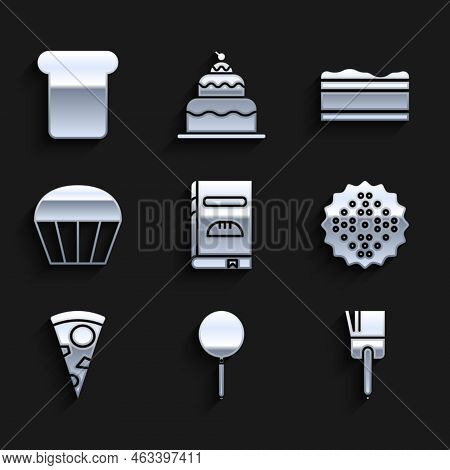 Set Cookbook, Frying Pan, Kitchen Brush, Cracker Biscuit, Slice Of Pizza, Muffin, Brownie Chocolate 