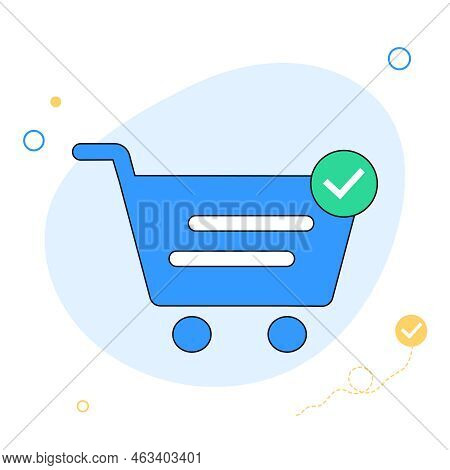 Shopping Cart With Check Mark. Wireless Paymant Icon. Shopping Bag. Seccessful Paymant Sign. Online 
