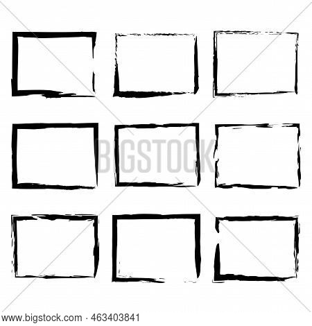 Black Brush Rectangular Frames. Shape Background. Brush Texture. Vector Illustration. Stock Image.