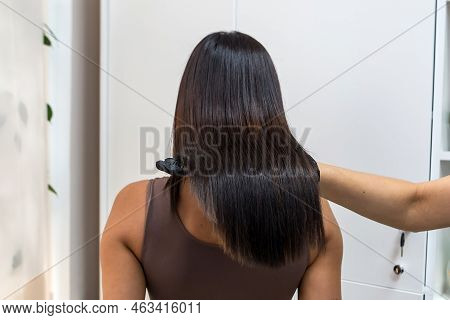 Saturated Healthy Shiny Hair After Dyeing. Recovery Framework Concept.beautiful Model Girl With Shin