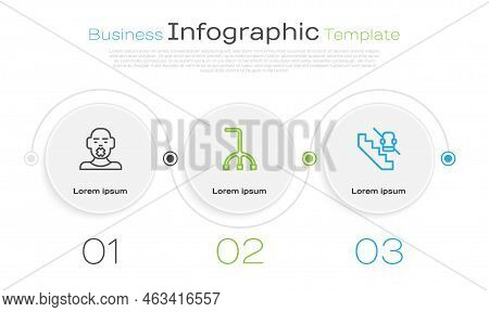 Set Line Head Of Deaf And Dumb, Walking Stick Cane And Disabled Elevator. Business Infographic Templ