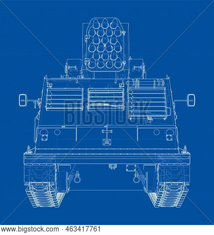 Military Track Missle System. Vector Rendering Of 3d. Wire-frame Style. The Layers Of Visible And In